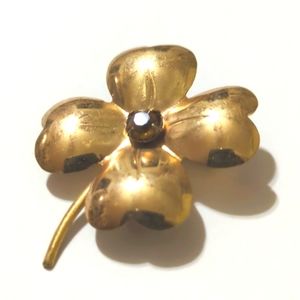Vintage Gold Tone Four Leaf Clover Brooch